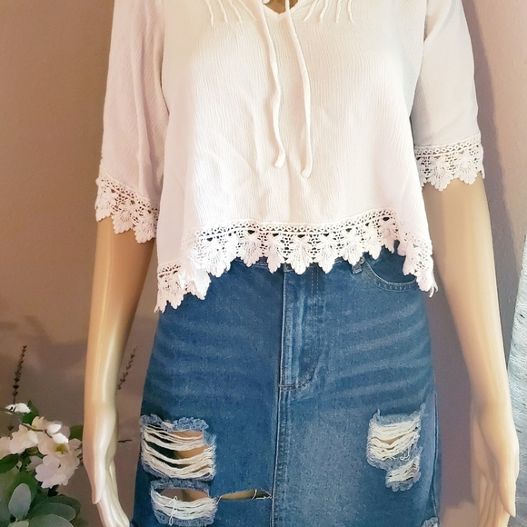 etophe studios distressed button zip raw hem jean mini skirt - Picture 4 of 7